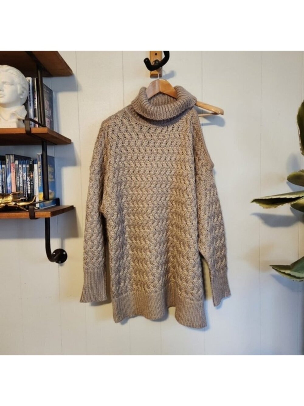 Addition Elle Cable Knit Chunky Turtleneck Sweater Cold Shoulder Tunic winter - Picture 13 of 14